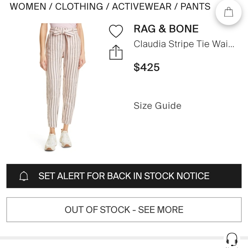 New Authentic Rag & Bone pink claudia striped pants